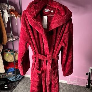 Burgundy Plush Hooded Robe